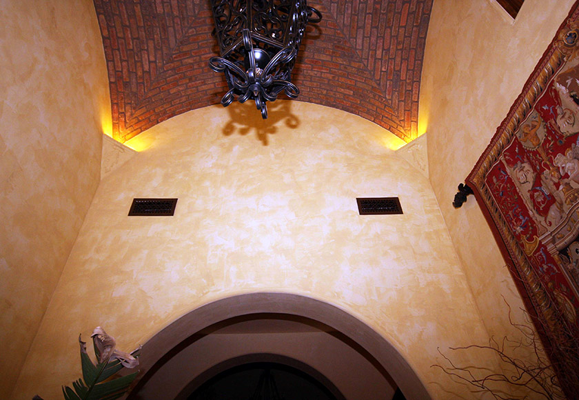 Venetian plaster, faux finish and a brick ceiling