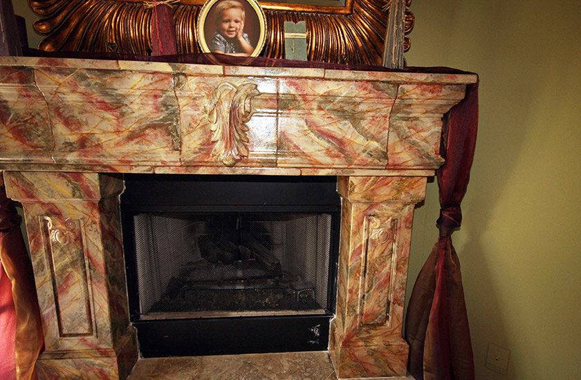 Marbleized faux finish on fireplace